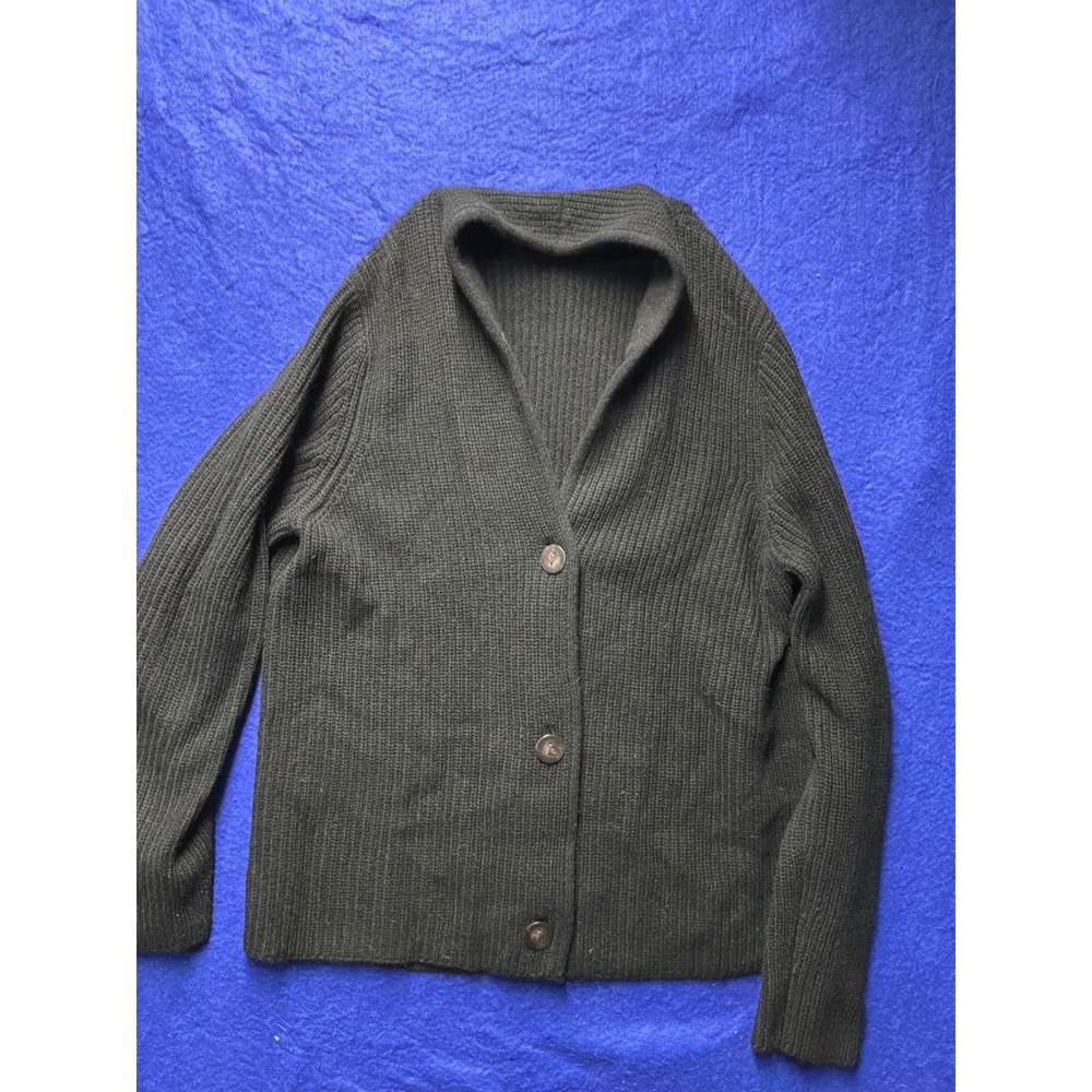 Quiet Luxury Mens Vince  Ribbed Knit Cardigan L Black